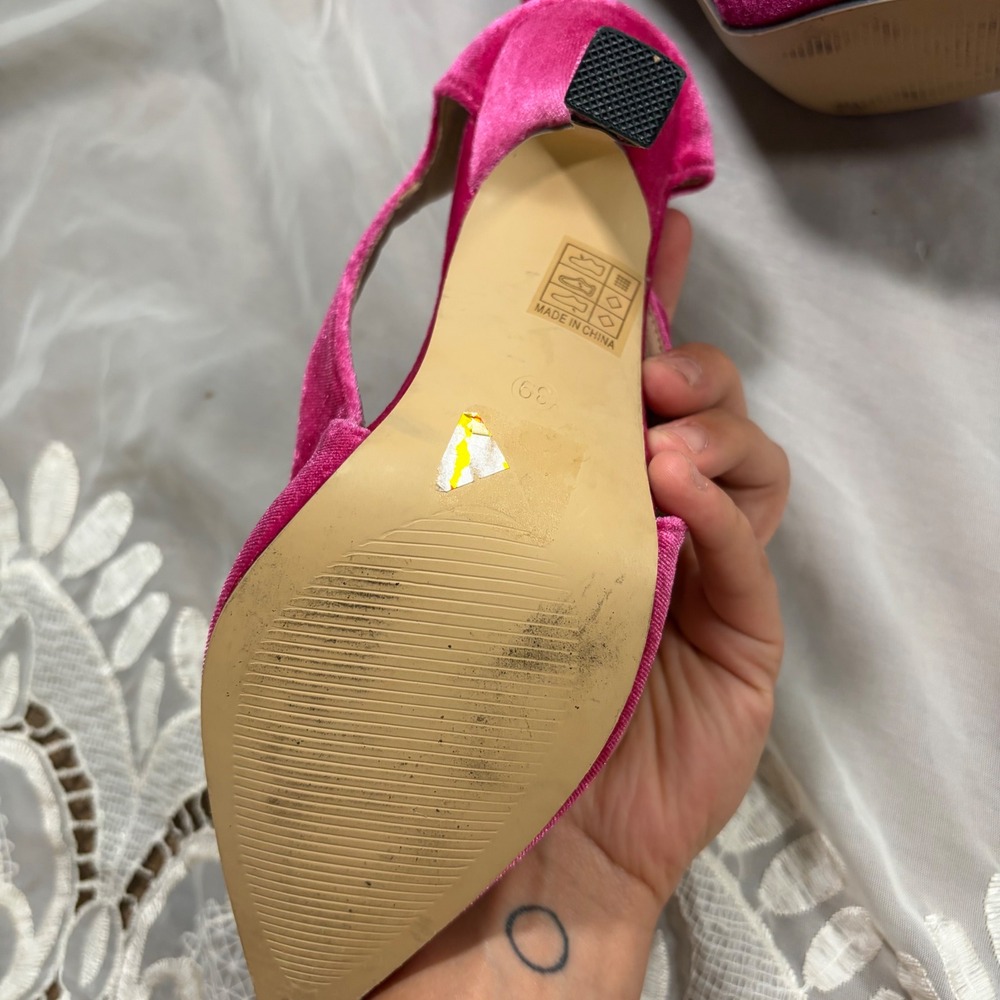 Y2K Style Pink Velvet Bow D'Orsay Pointed Toe Stiletto Pumps Size 39 - Picture 4 of 6